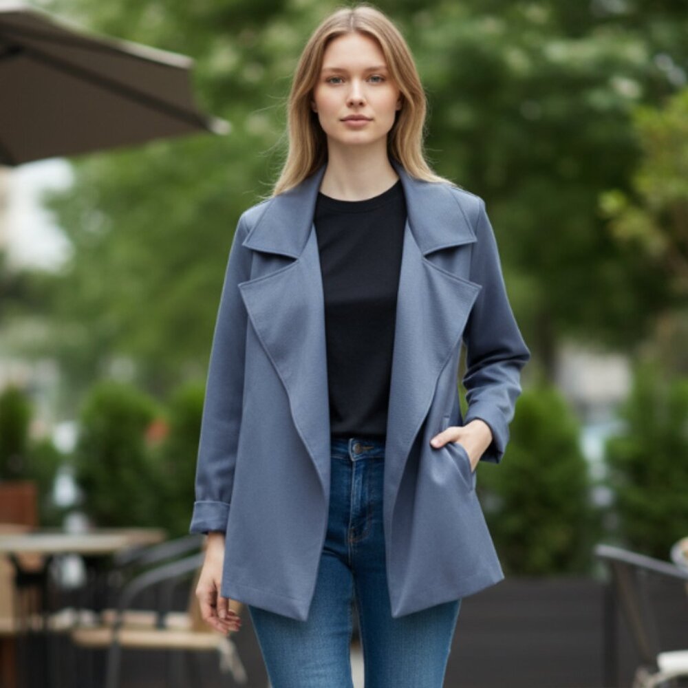 NWT  ADRIANNA PAPELL Drape Front Blazer Dusty Blue